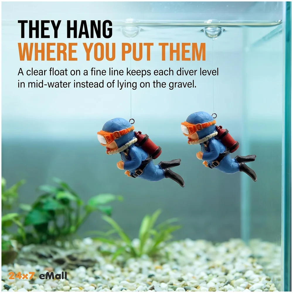 2pc Aquarium Diver Cartoon Aquarium Floating Cute Resin Aquarium Accessories Decorative Items for Fish Aquarium, Floating on Water Aquarium, Fish Aquarium Decoration, 7 X 3 cm Premium