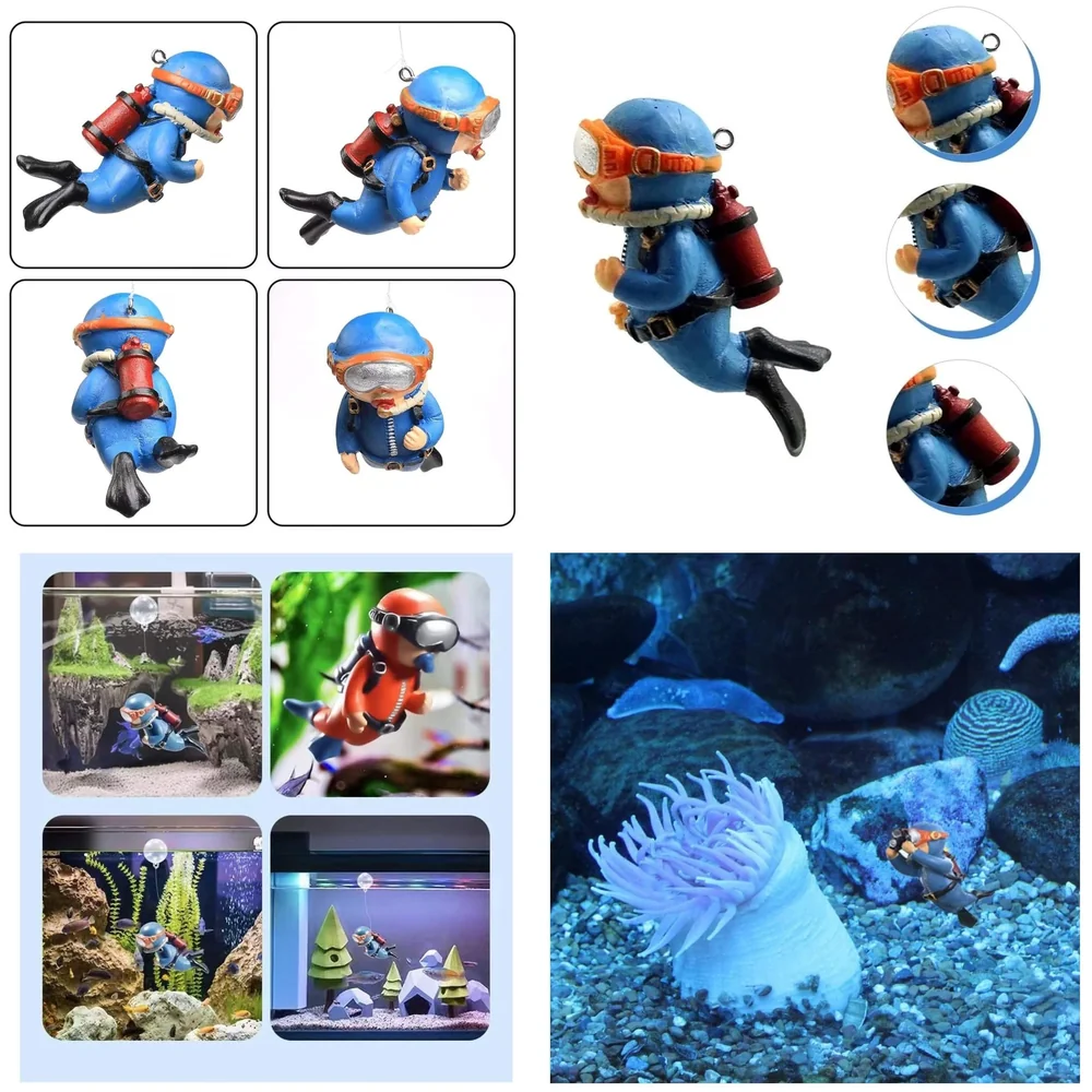 2pc Aquarium Diver Cartoon Aquarium Floating Cute Resin Aquarium Accessories Decorative Items for Fish Aquarium, Floating on Water Aquarium, Fish Aquarium Decoration, 7 X 3 cm Premium