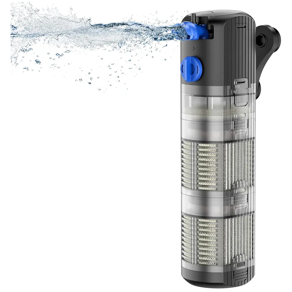 FREESEA Internal Aquarium Power Filter: 8W Adjustable Water Flow 2 Stages Filtration System Submersible for 40-120 Gal Fish Tank | Turtle Tank