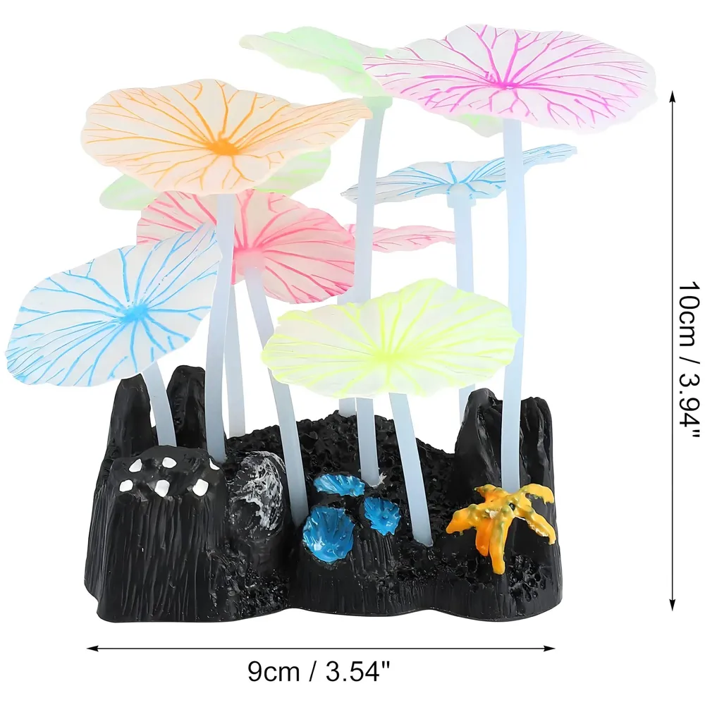 Fluorescent Glowing Effect Artificial Plants Flowers Aquarium Plant Decor Ornament Decoration for Fish Tank Landscape Size- 10 x10 x 6 CM - Multi, Medium, Silicone, (Flower Glow)
