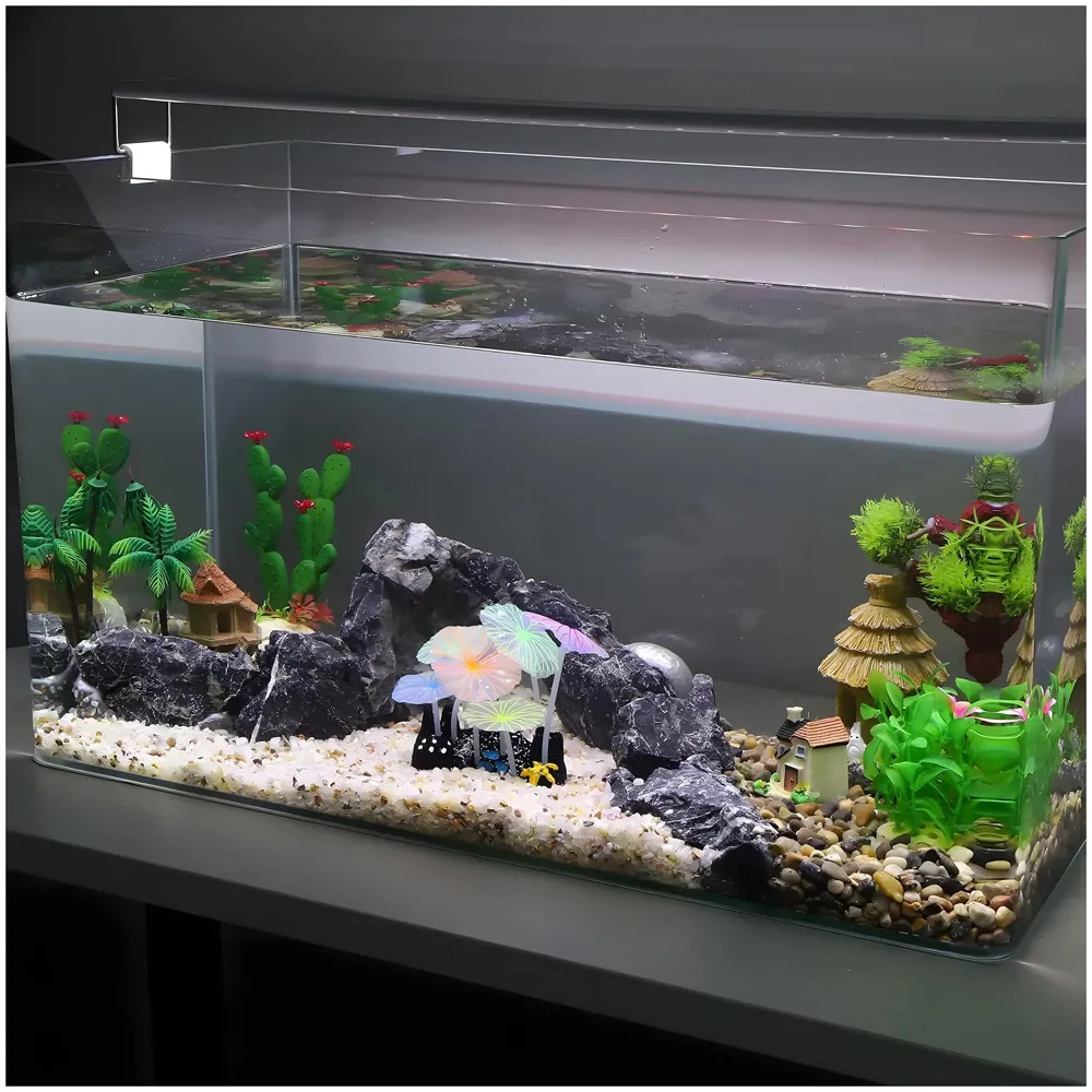Fluorescent Glowing Effect Artificial Plants Flowers Aquarium Plant Decor Ornament Decoration for Fish Tank Landscape Size- 10 x10 x 6 CM - Multi, Medium, Silicone, (Flower Glow)