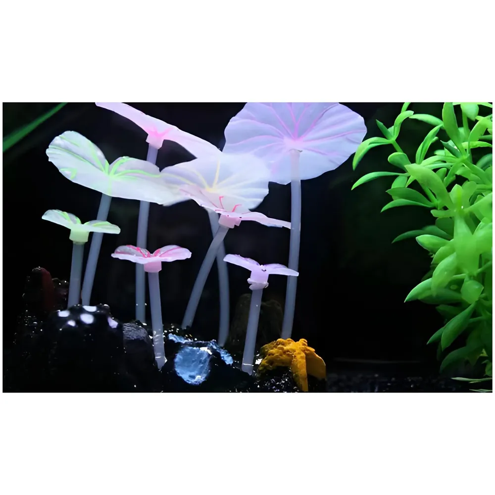 Fluorescent Glowing Effect Artificial Plants Flowers Aquarium Plant Decor Ornament Decoration for Fish Tank Landscape Size- 10 x10 x 6 CM - Multi, Medium, Silicone, (Flower Glow)