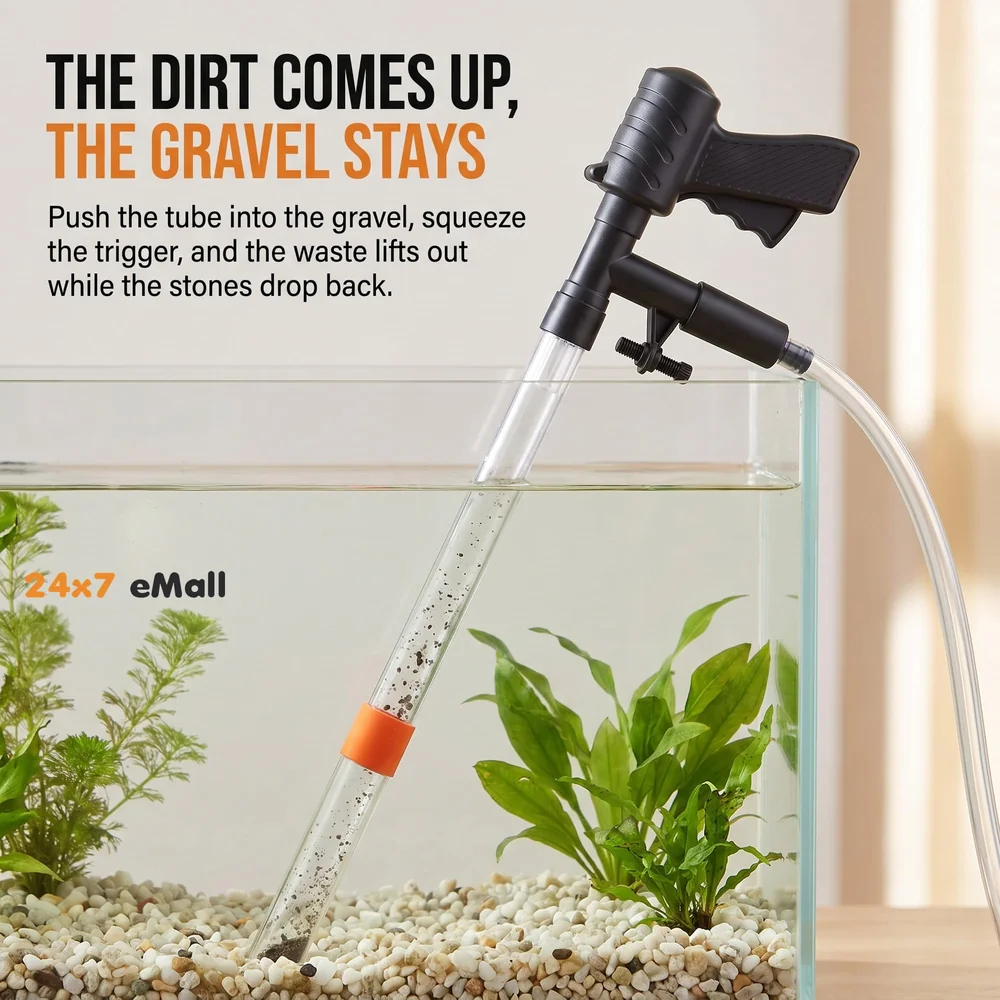 Aquarium Cleaner Fish Tank Siphon Pipe for Aquarium with Vacuum Gravel Removal System for Cleaning the Bottom of Fish Tanks and Aquariums.