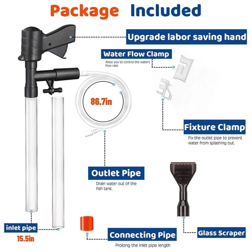 Aquarium Cleaner Fish Tank Siphon Pipe for Aquarium with Vacuum Gravel Removal System for Cleaning the Bottom of Fish Tanks and Aquariums.