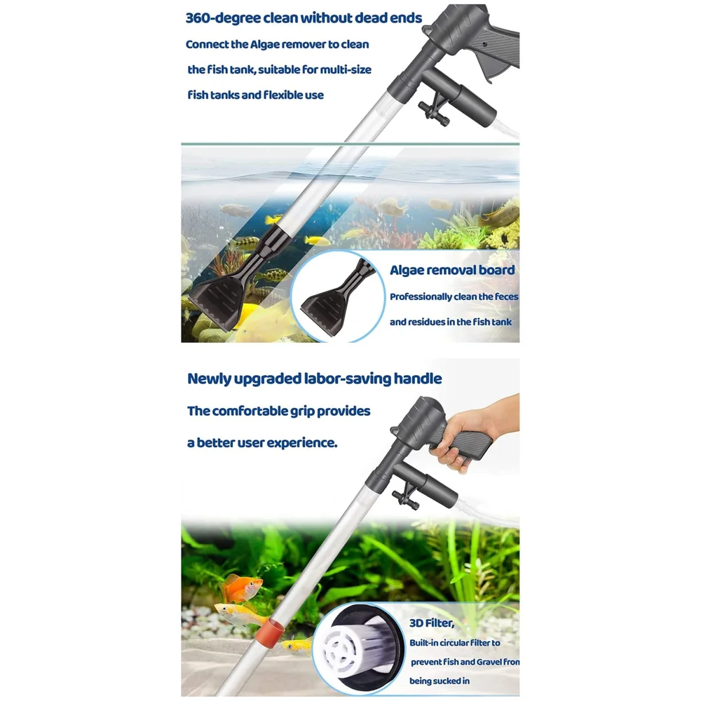 Aquarium Cleaner Fish Tank Siphon Pipe for Aquarium with Vacuum Gravel Removal System for Cleaning the Bottom of Fish Tanks and Aquariums.