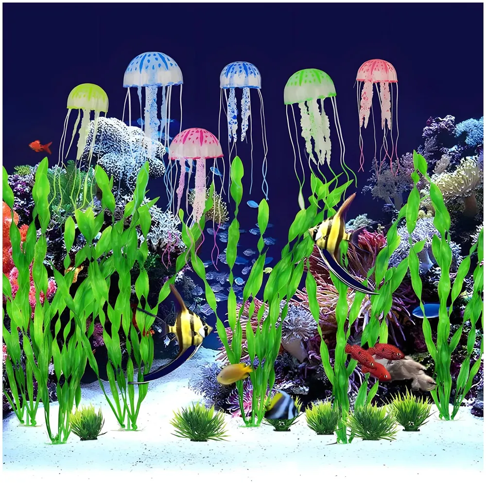 3 Pcs Fluorescence Glowing Aquarium Jellyfish Ornament Decoration for Aquarium Fish Tank Silicone Jellyfish Fish Tank Accessories for Aquariums with Floating jellyfishes