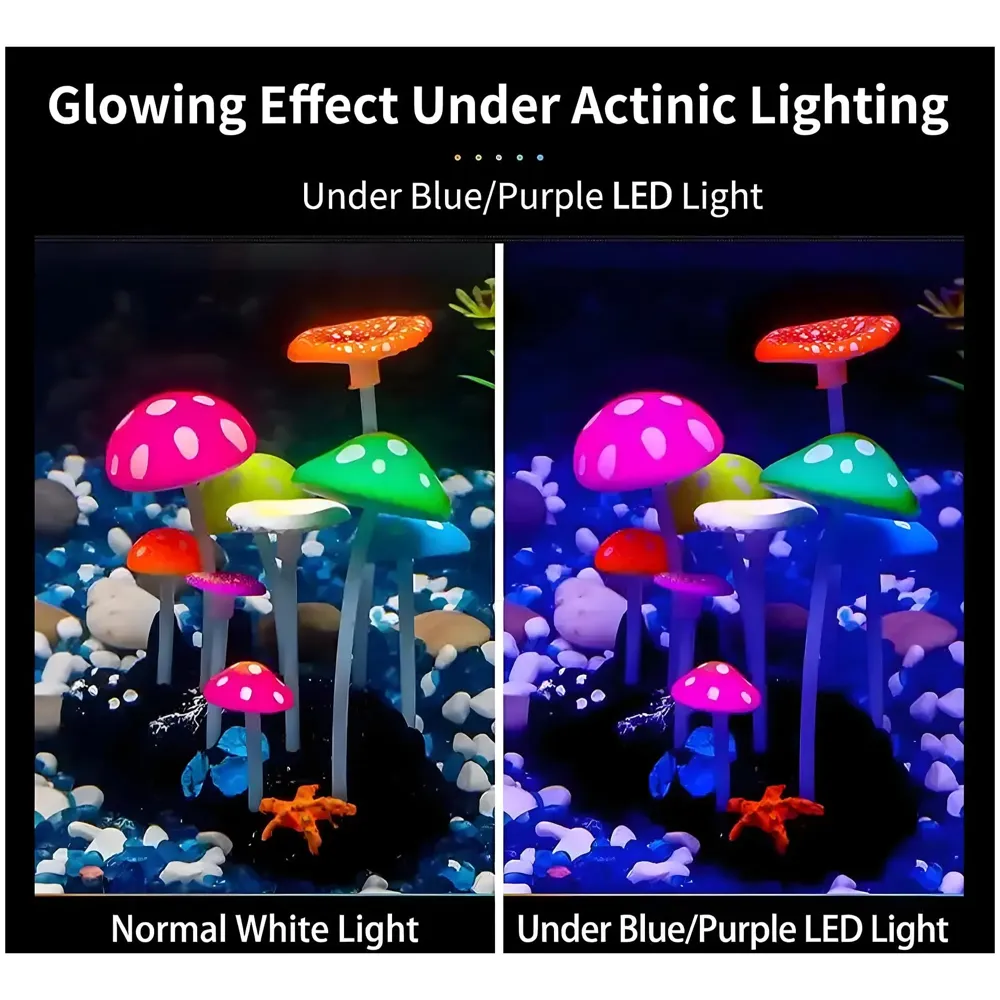 Fluorescent Glowing Effect Artificial Mushroom Aquarium Plant Decor Ornament Decoration for Fish Tank Landscape 10 x10 x 6 CM