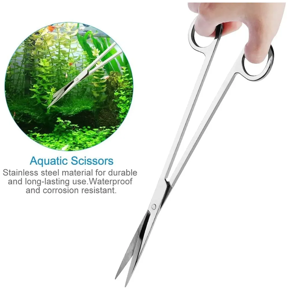 5 pcs Aquarium Cleaning Tool Kit with Carry Case Aqua scaping Tools - Includes Straight & Curved Scissors, Substrate Spatula, Straight & Bent Tweezers - Stainless Steel, for Fish Tank