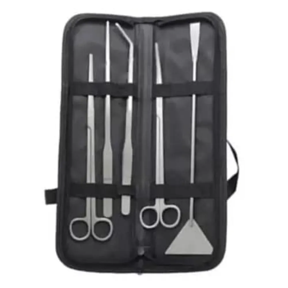 5 pcs Aquarium Cleaning Tool Kit with Carry Case Aqua scaping Tools - Includes Straight & Curved Scissors, Substrate Spatula, Straight & Bent Tweezers - Stainless Steel, for Fish Tank