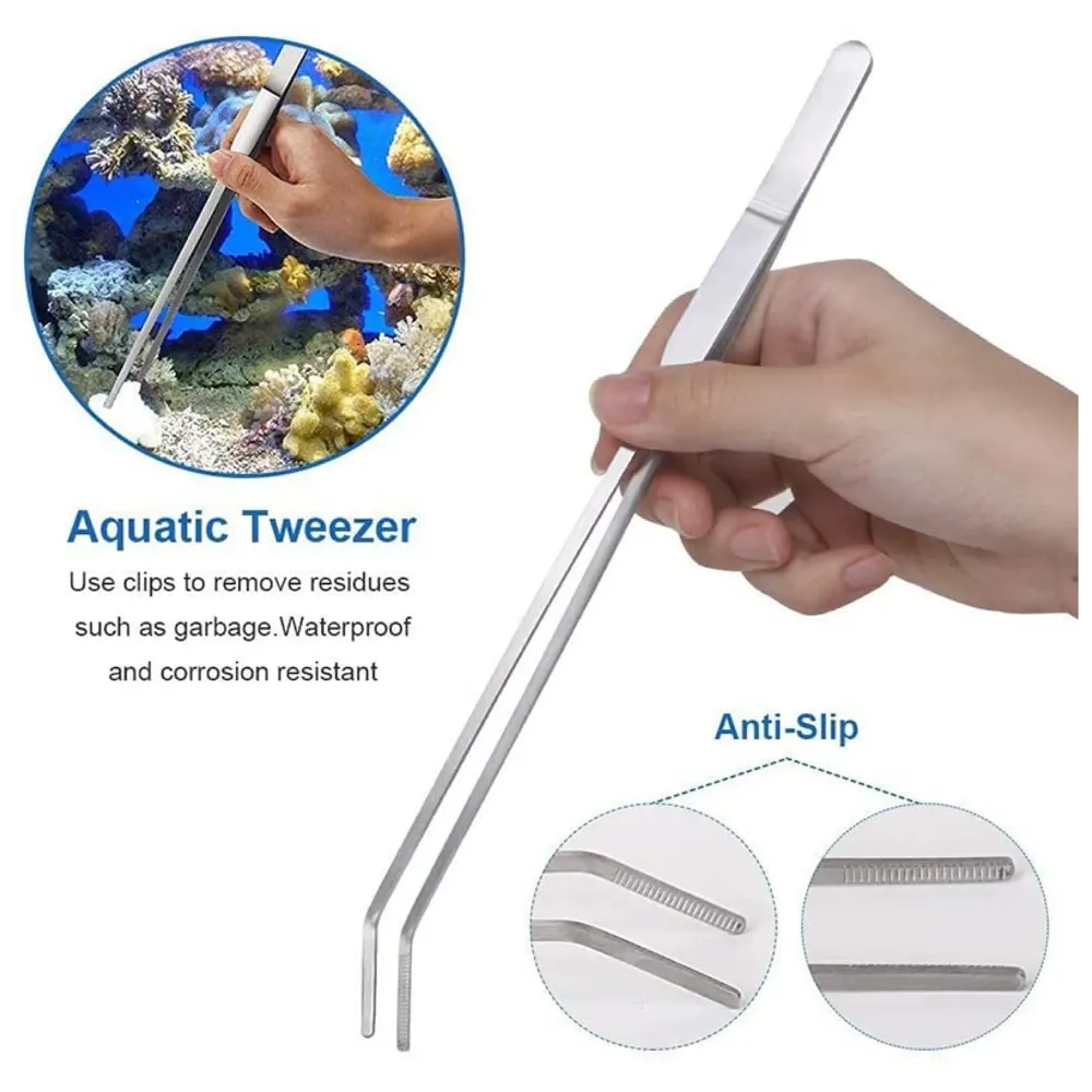 5 pcs Aquarium Cleaning Tool Kit with Carry Case Aqua scaping Tools - Includes Straight & Curved Scissors, Substrate Spatula, Straight & Bent Tweezers - Stainless Steel, for Fish Tank