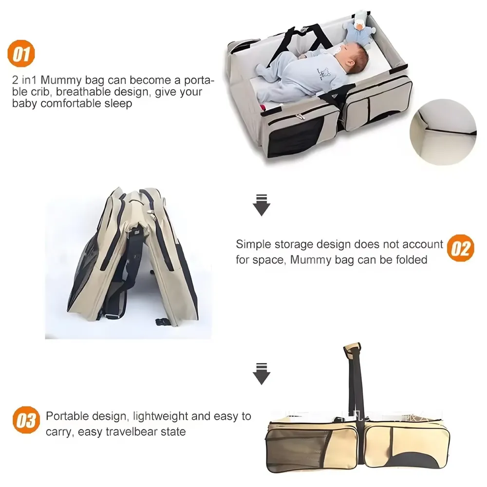 Baby Bed Bag Portable 3 in 1 Portable Bassinet Cot Crib Bags for Infant Sleeping Resting Nappy Changing Station for 0-12 Months