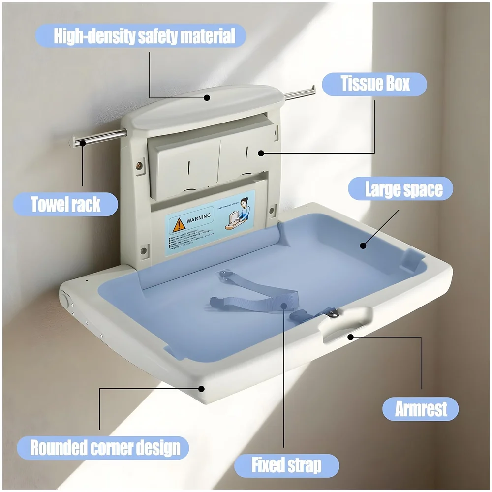 Baby Diaper Changing Station Wall Mounted 33.4 x 21.2 Inch HDPE