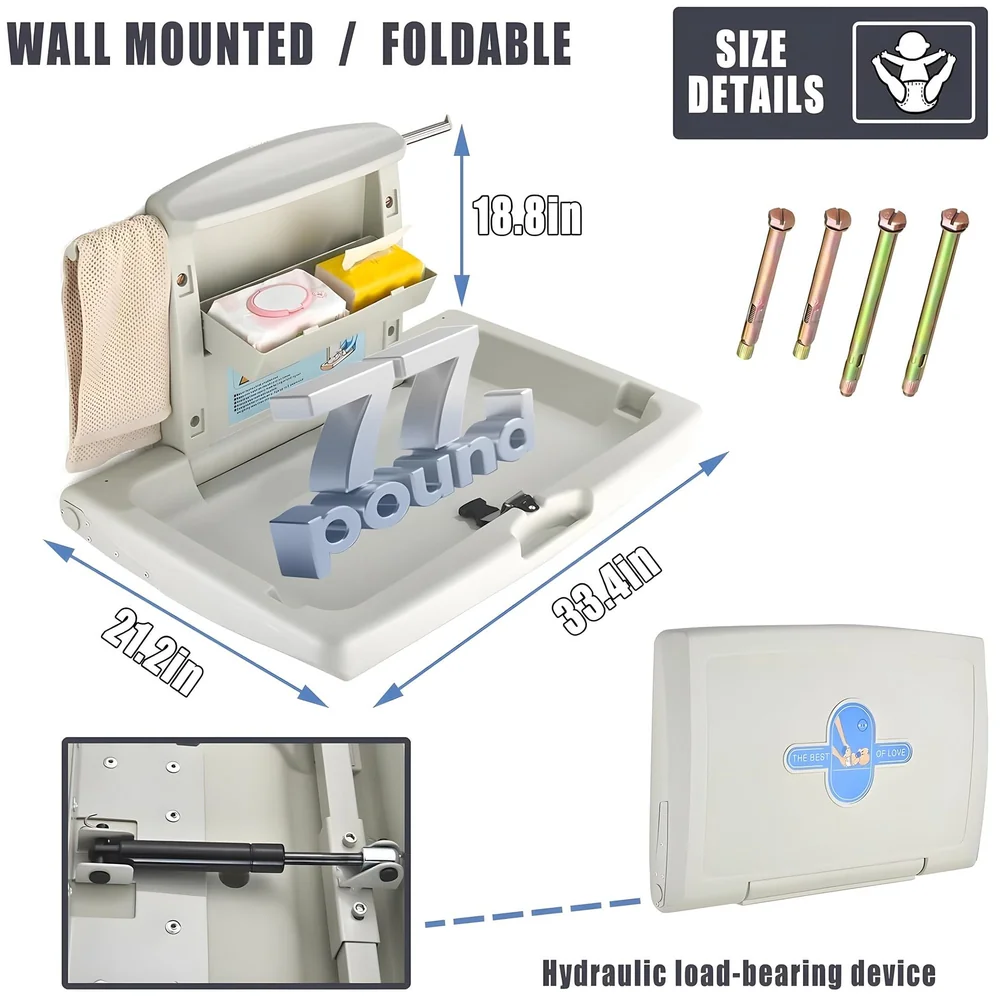 Baby Diaper Changing Station Wall Mounted 33.4 x 21.2 Inch HDPE