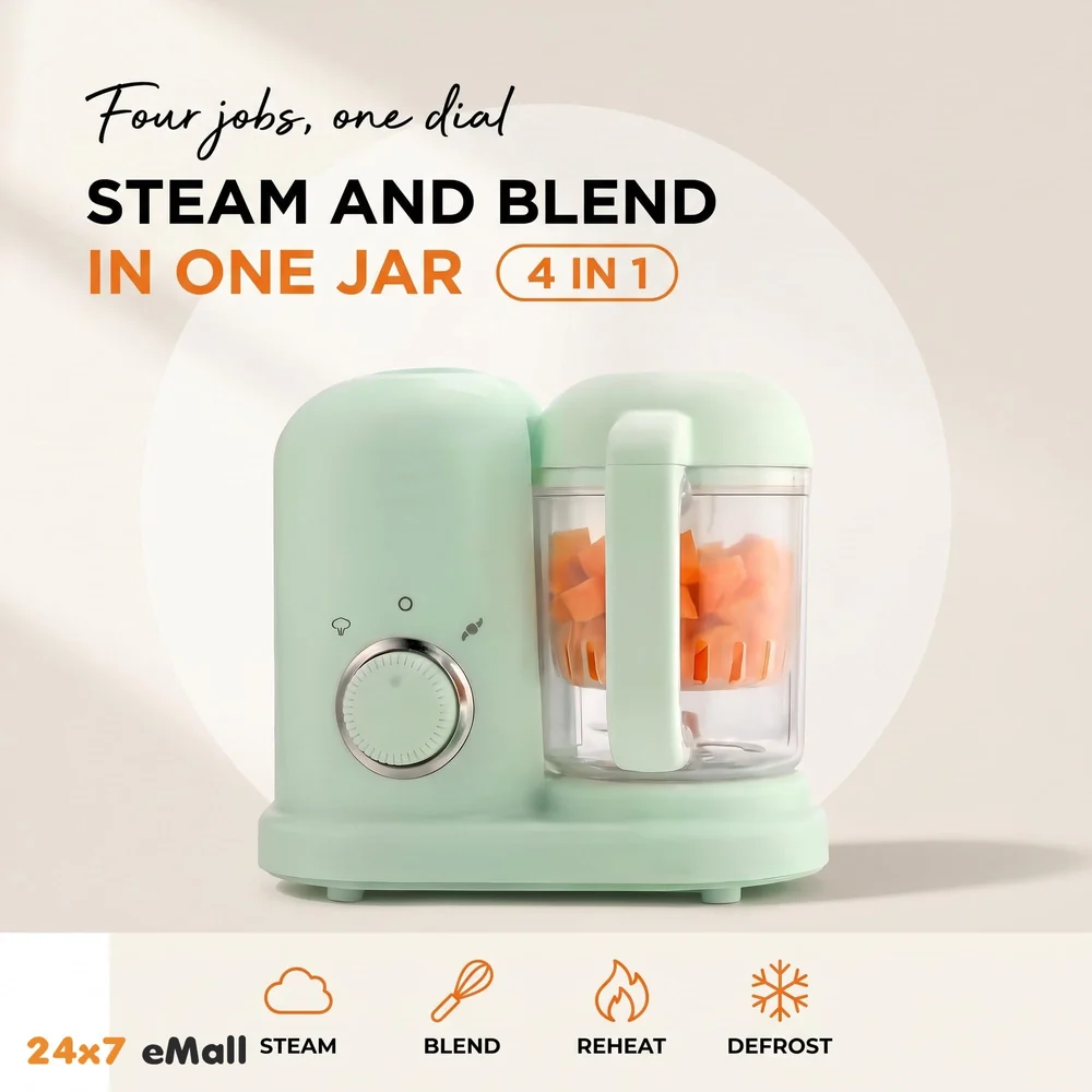 4-in-1 Baby Food Maker Baby Food Processor Food Cooker, Blender, Steamer And Defroster Baby Meal Essentials Make Healthy Fresh Baby Food At Home - Green colour