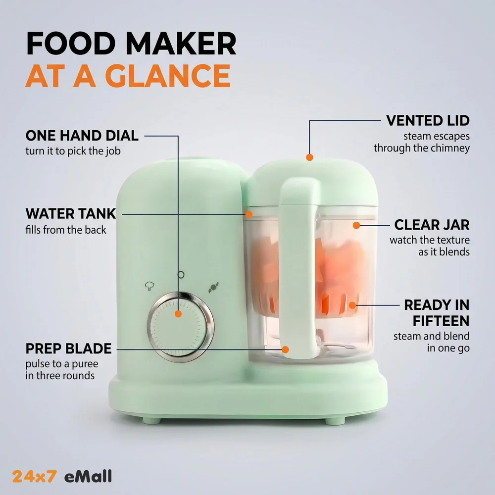 4-in-1 Baby Food Maker Baby Food Processor Food Cooker, Blender, Steamer And Defroster Baby Meal Essentials Make Healthy Fresh Baby Food At Home - Green colour