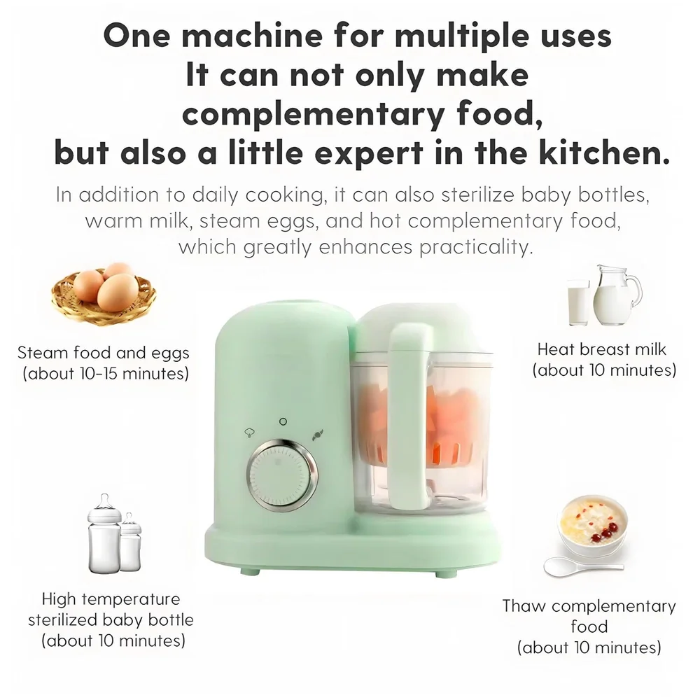 4-in-1 Baby Food Maker Baby Food Processor Food Cooker, Blender, Steamer And Defroster Baby Meal Essentials Make Healthy Fresh Baby Food At Home - Green colour