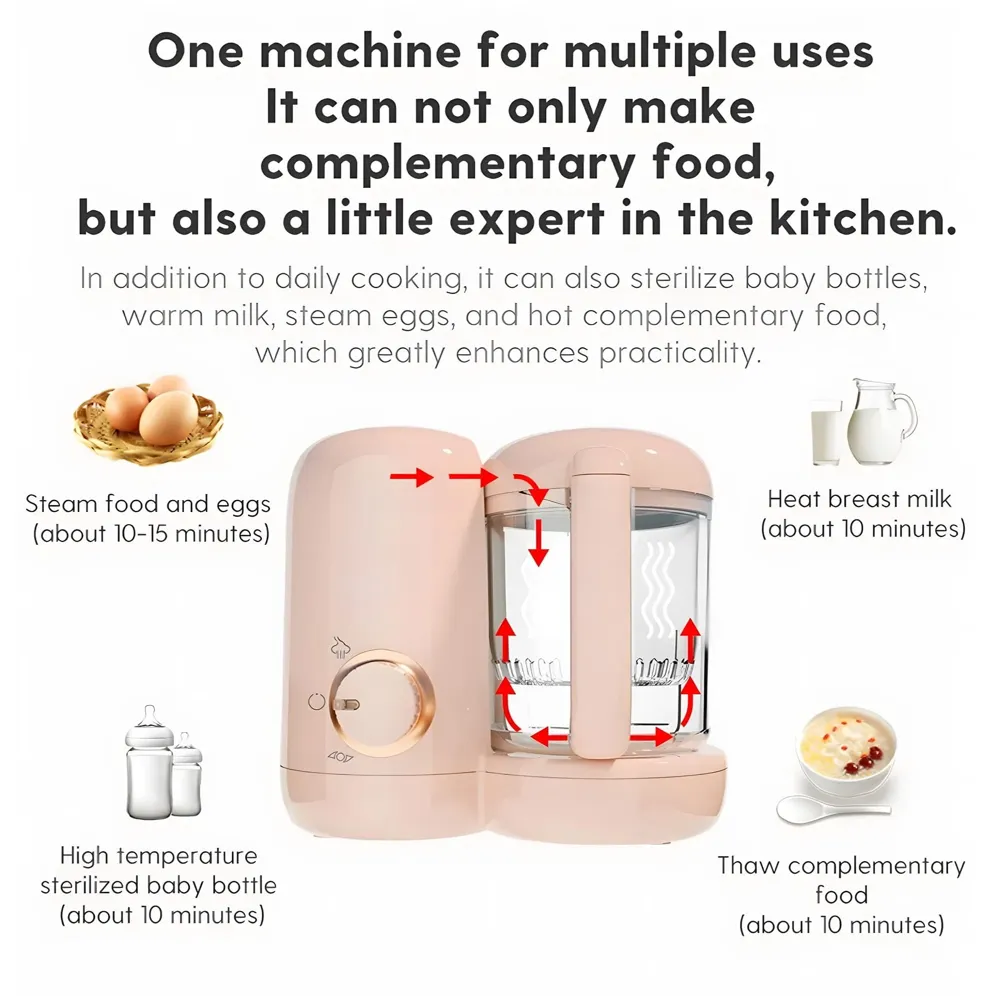 4-in-1 Baby Food Processor Cooker, Blender, Steamer and Defroster Baby Meal Essentials Make Healthy Fresh Food at Home Pink Colour
