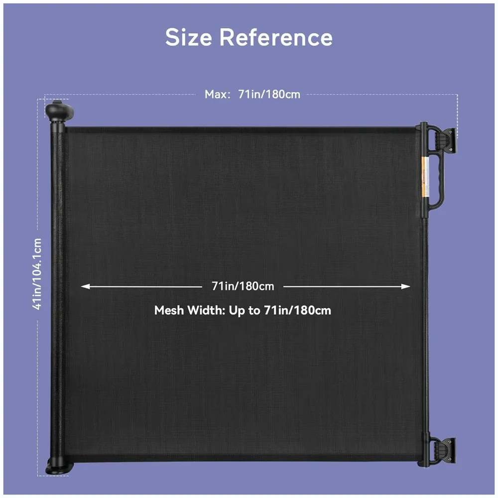 Retractable Baby Gate, Child Safety Adjustable Extendable to 180cm Extra Wide Mesh Baby Gates for Pet Dog Gate for Doorways, Stairs, Hallways, Indoor/Outdoor Barrier Fence (Black 180 cm)