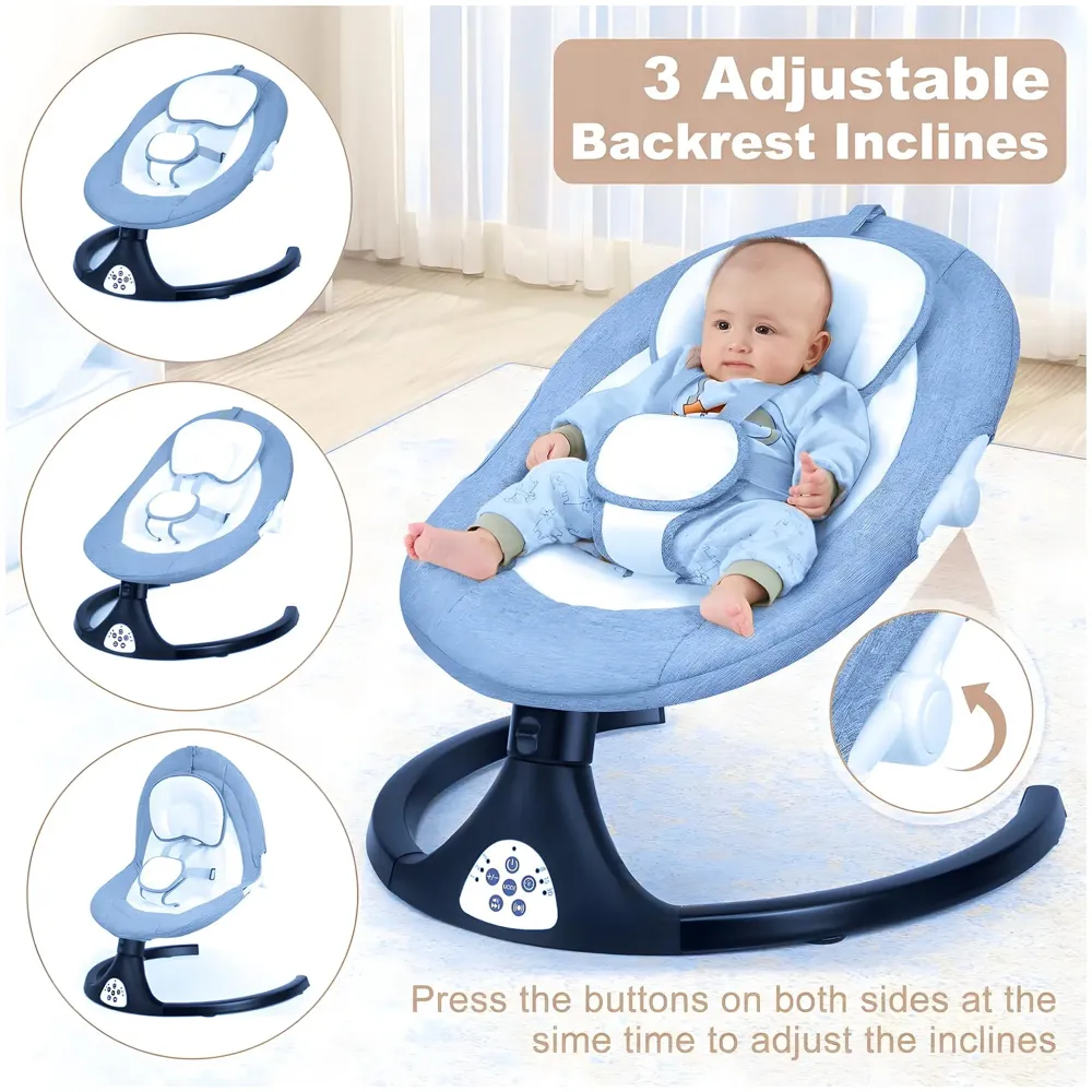 Automatic Baby Bed Swing for Infants, Baby Rocker with 5 Speeds, Lullabies, Indoor & Outdoor Use, Remote Control Rocker with Mosquito Net, Safety Belt & Removable Baby Toys