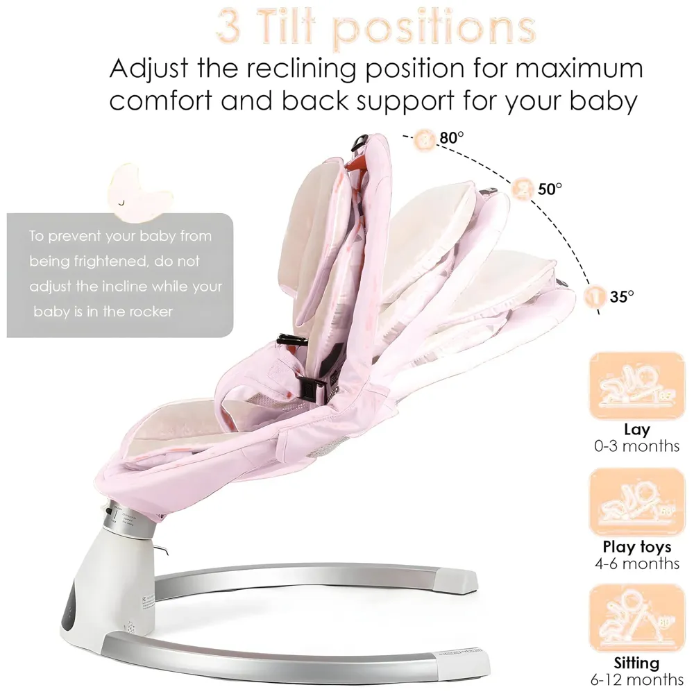 Automatic Baby Swing for Infants, Baby Rocker with 5 Speeds, Lullabies, Indoor & Outdoor Use, Remote Control Rocker with Mosquito Net, Safety Belt & Removable Baby Toys Pink
