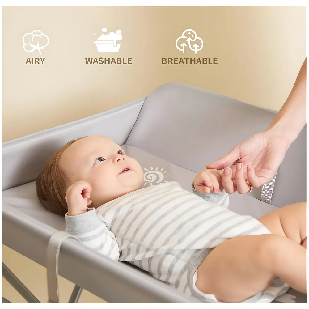 VEVOR Baby Changing Table Foldable with Wheels, 3 Height Adjustable Portable Diaper Changing Station, Storage Basket & Hanging Racks, Space-Saving Nursery Organizer for Newborn & Infant (Grey)