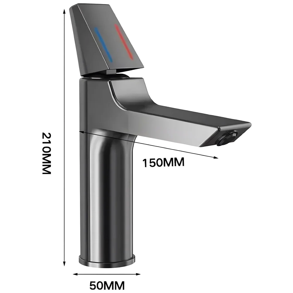 Black Faucet Tap Mixer Hot and Cold Water Heavy Single Lever Basin Mixer with Ceramic Cartridge for Bathroom Wash Basins - 8.2 inch x 5.9 inch Matt Black