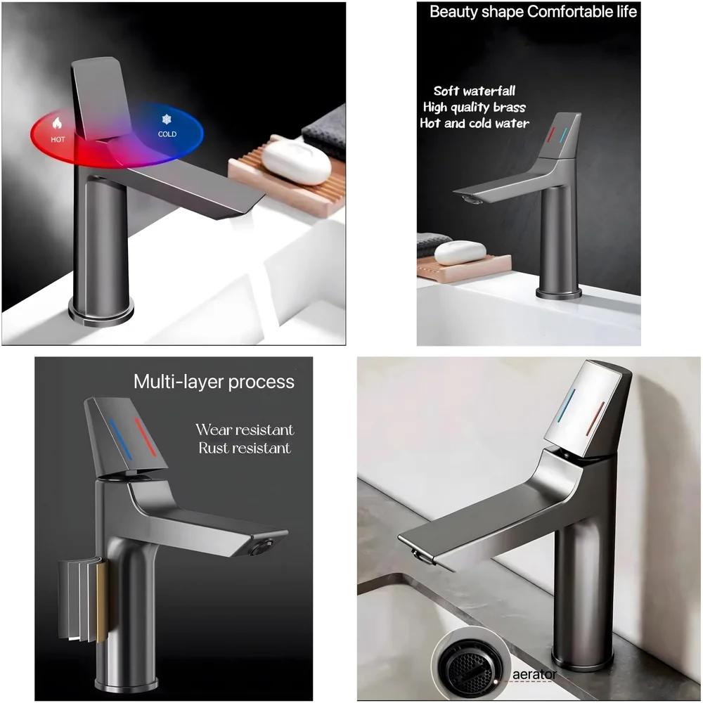 Black Faucet Tap Mixer Hot and Cold Water Heavy Single Lever Basin Mixer with Ceramic Cartridge for Bathroom Wash Basins - 8.2 inch x 5.9 inch Matt Black