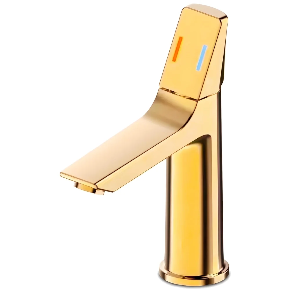 Gold Faucet Tap Mixer Hot and Cold Water Heavy Single Lever Basin Mixer with Ceramic Cartridge for Bathroom Wash Basins - 8.2 inch x 5.9 inch Golden