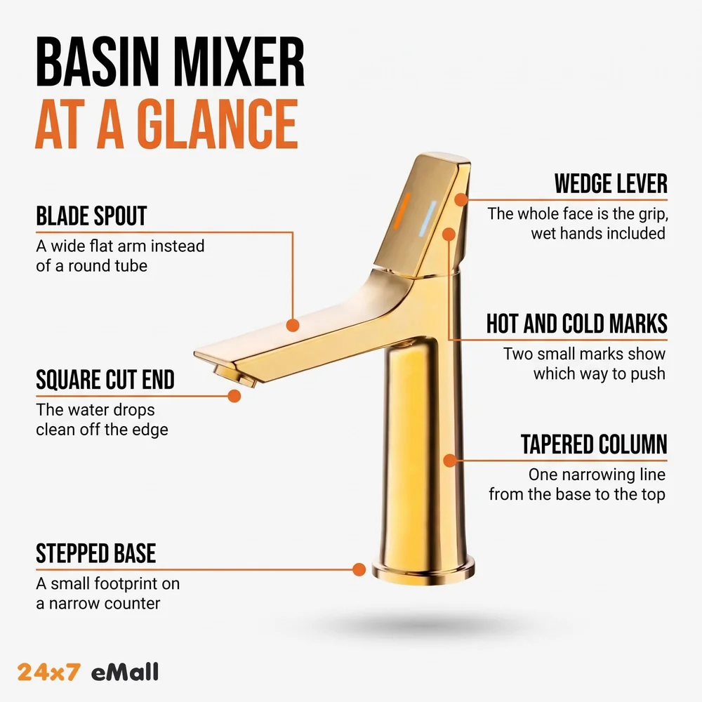 Gold Faucet Tap Mixer Hot and Cold Water Heavy Single Lever Basin Mixer with Ceramic Cartridge for Bathroom Wash Basins - 8.2 inch x 5.9 inch Golden