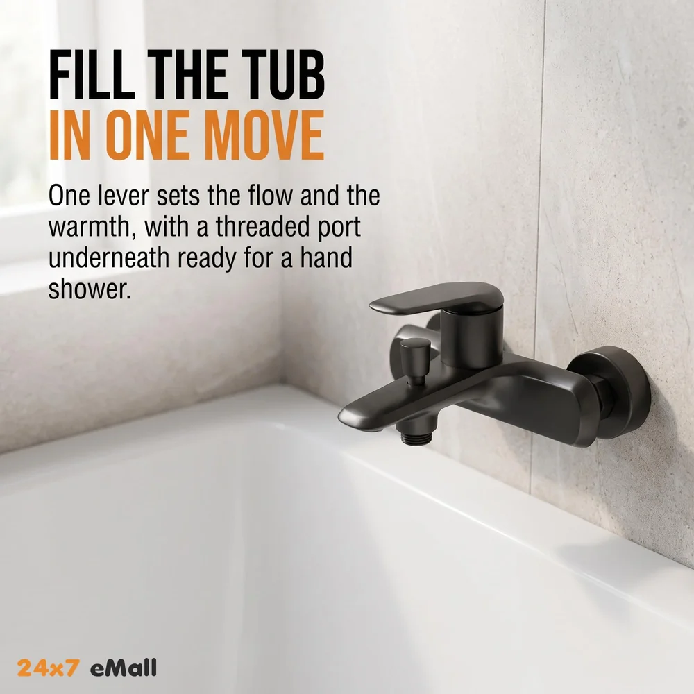 2 in 1 Wall Mounted Bath Mixer Tap Black Hand Shower Provision