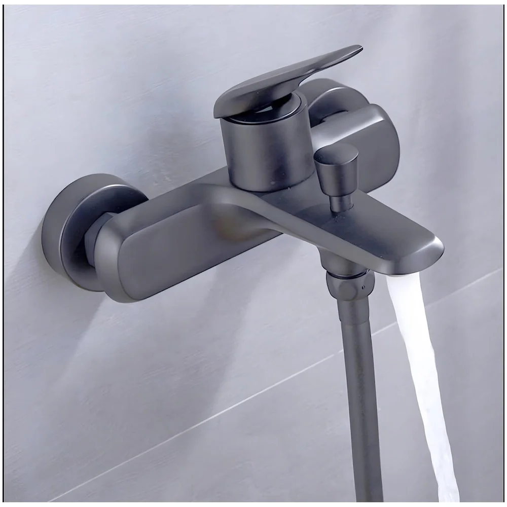 2 in 1 Wall Mounted Bath Mixer Tap Black Hand Shower Provision