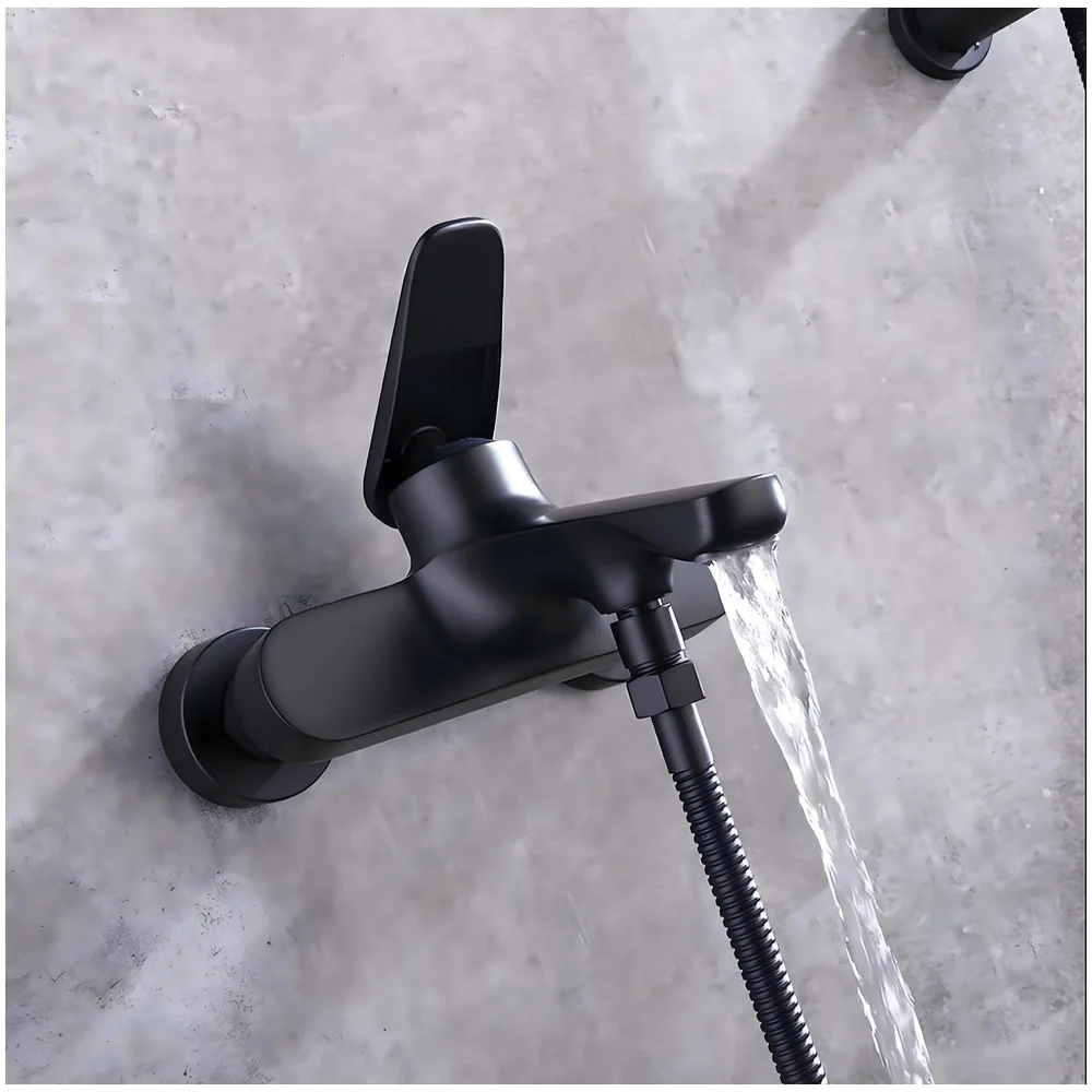 2 in 1 Wall Mounted Bath Mixer Tap Black Hand Shower Provision