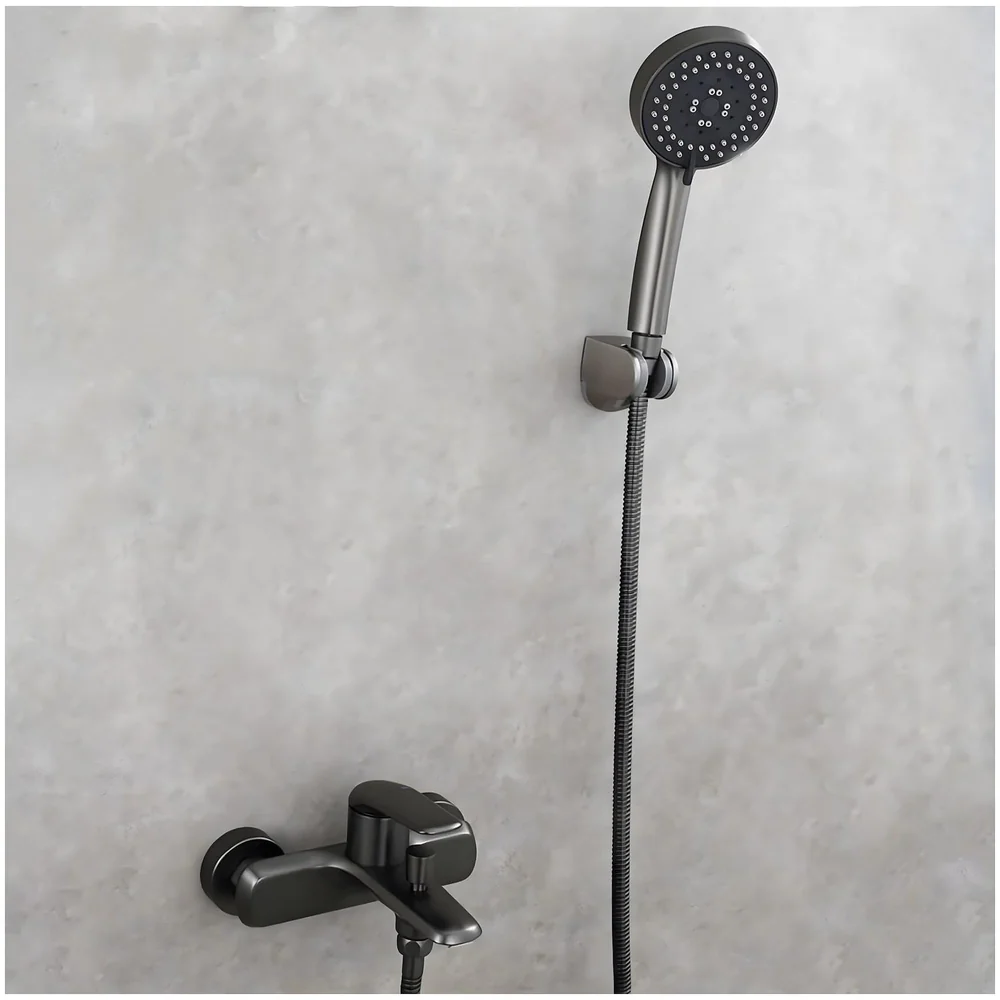 2 in 1 Wall Mounted Bath Mixer Tap Black Hand Shower Provision