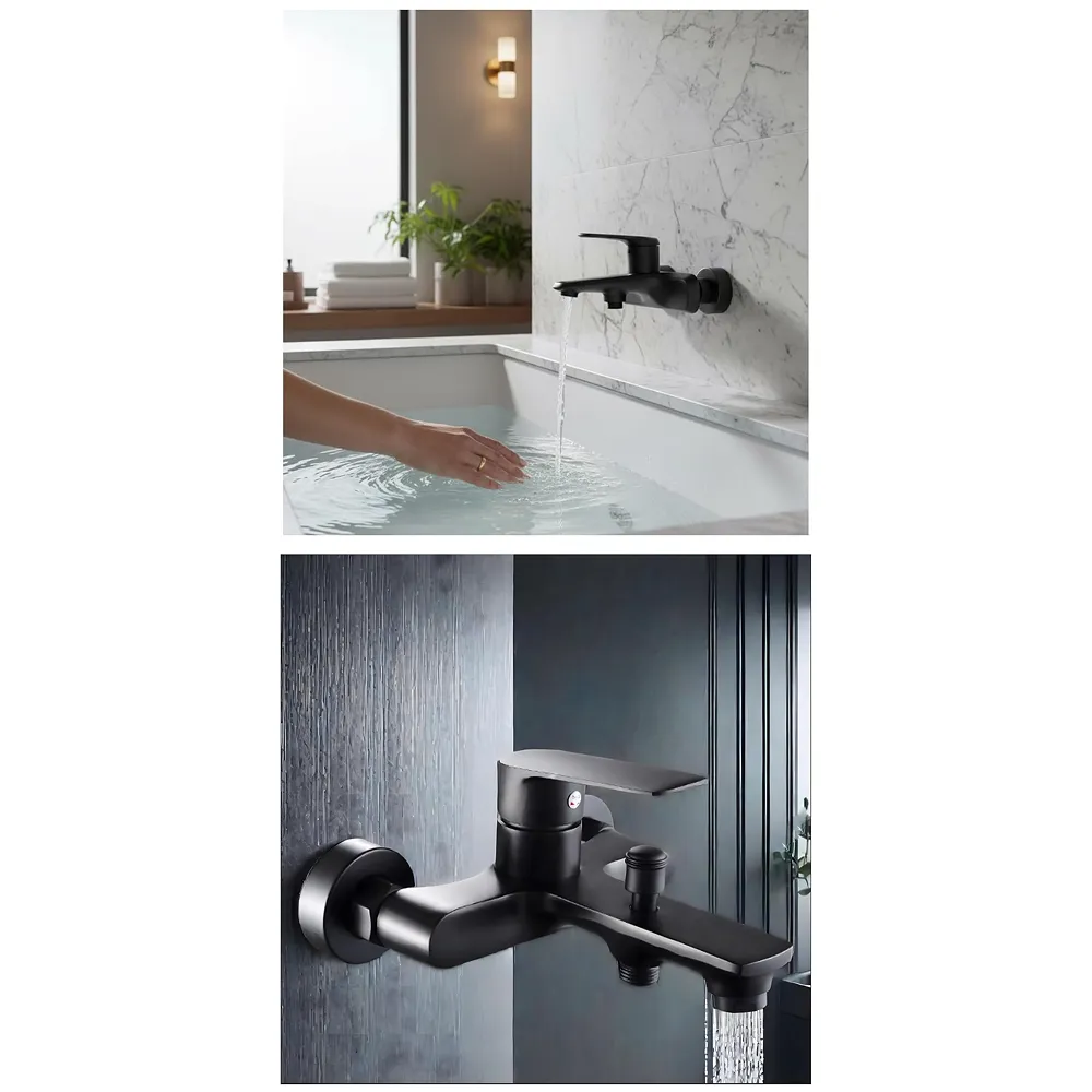 2 in 1 Wall Mounted Bath Mixer Tap Black Hand Shower Provision