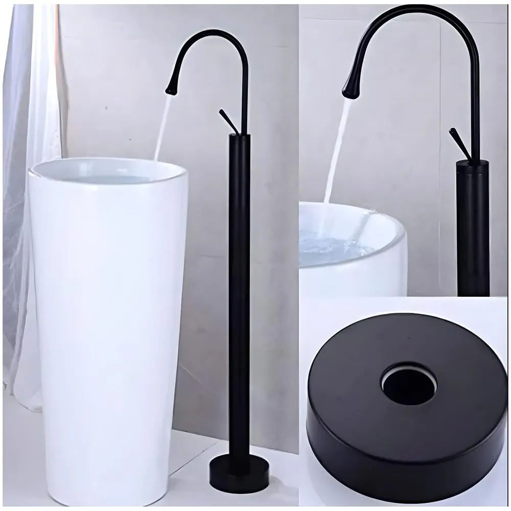 freestanding Bathtub Faucet Mixer hot and Cold Water Drop Design aerated Flow for Bath tubs and wash basins Bathroom Toilet Jacuzzi Black Finish