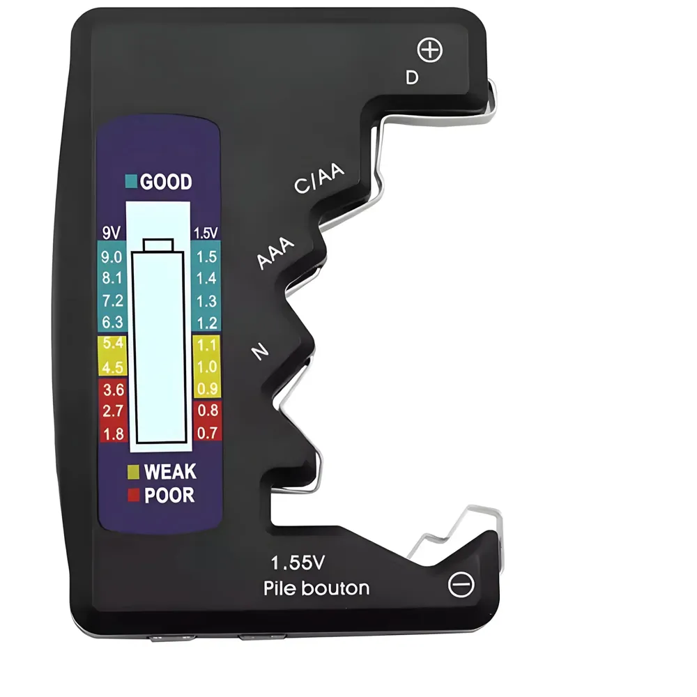 Battery Tester, Digital, 24x7 eMall, AA, AAA, 9V, C, D, N, Button Cell, Portable (Black)