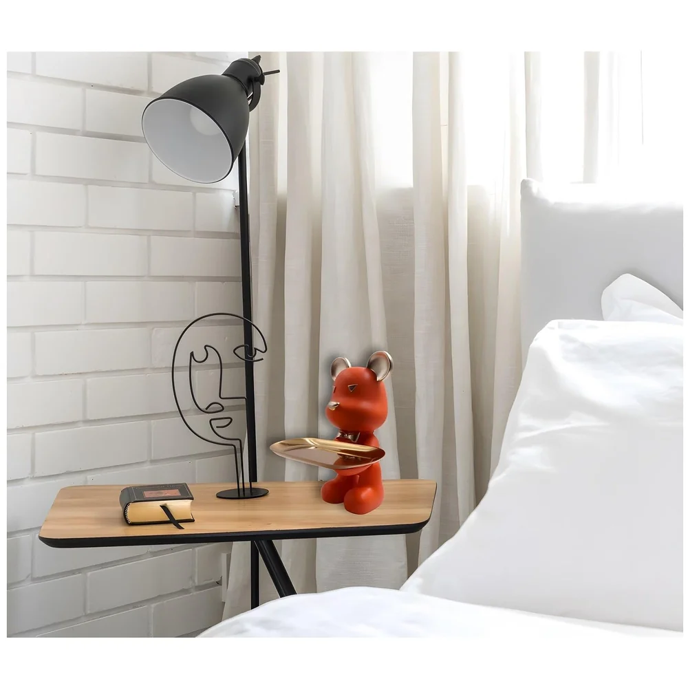 Bear Design Brick with Holder Plate for Keys, Cosmetics Home and Bathroom Décor 9 in Height Idol Show Piece Resin Figure with Stainless Steel Plate