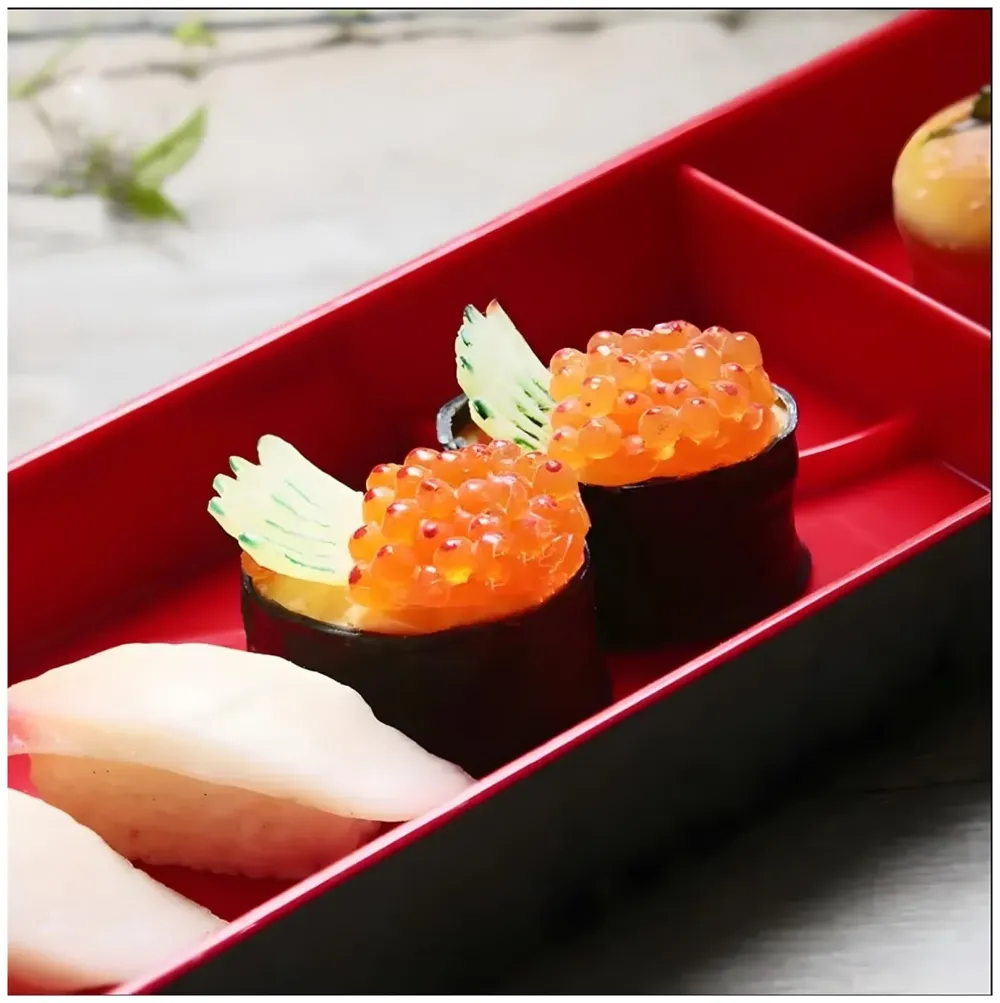 Japanese bento box Black and Red Japanese Style Bento Tray For Sushi Serving - 2 Compartments – 35 cm x 12 cm x 4.5 cm