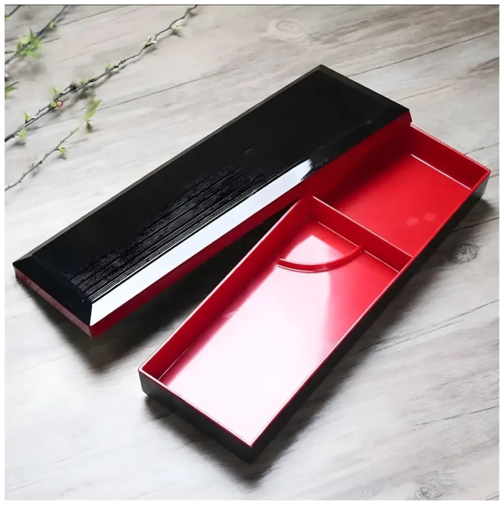 Japanese bento box Black and Red Japanese Style Bento Tray For Sushi Serving - 2 Compartments – 35 cm x 12 cm x 4.5 cm