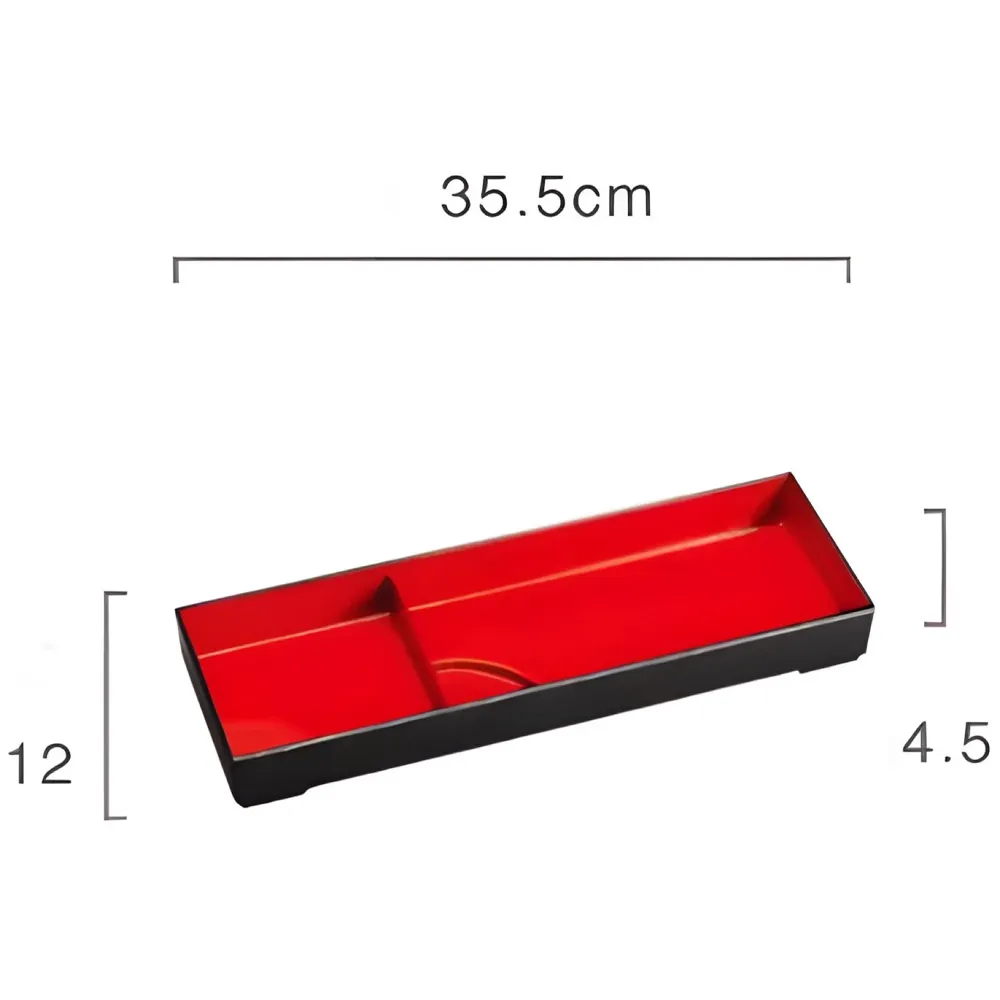 Japanese bento box Black and Red Japanese Style Bento Tray For Sushi Serving - 2 Compartments – 35 cm x 12 cm x 4.5 cm