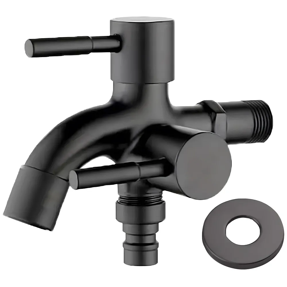 2 in 1 Bibcock Black Two Way Water Tap 14 cm for Washing Machine