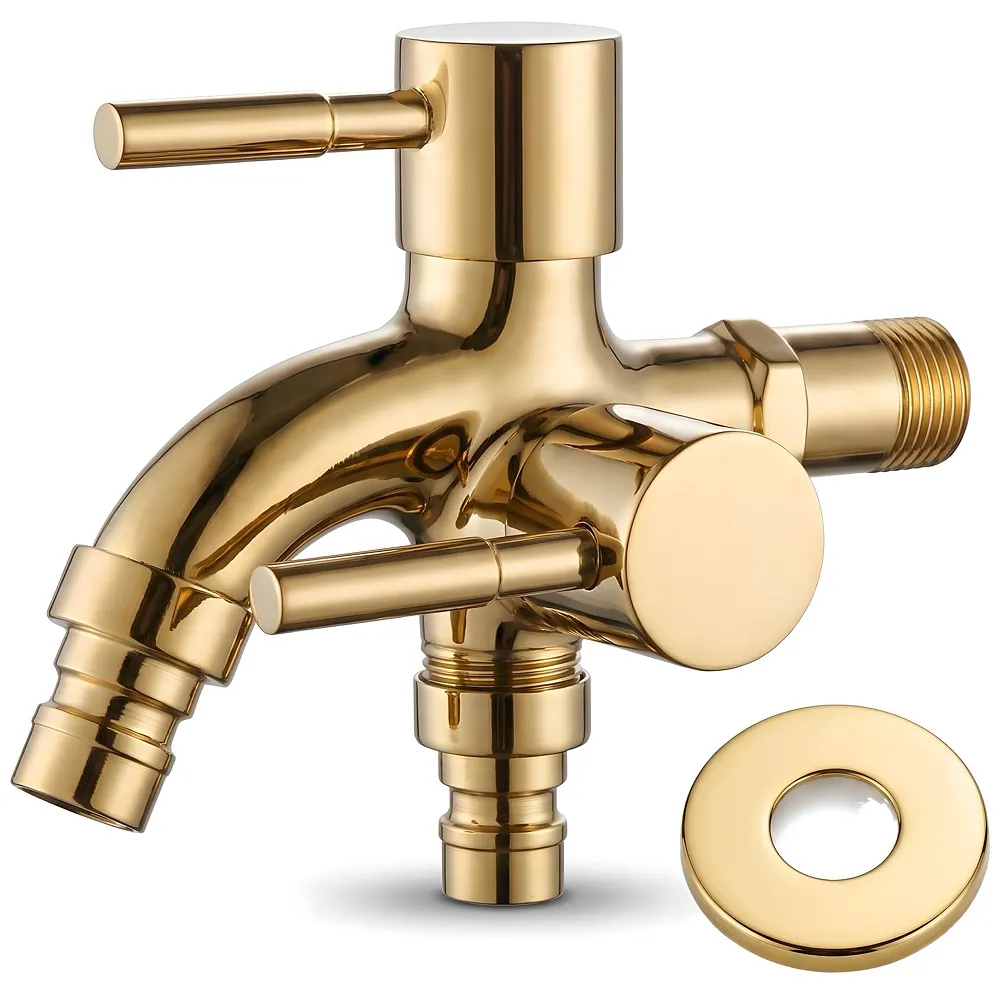 2 in 1 Bibcock Gold Two Way Water Tap Bathroom Washing Machine