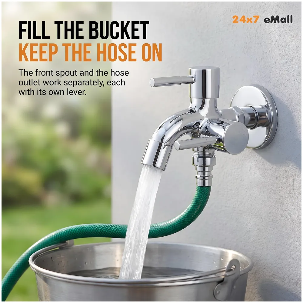 2 in 1 Bibcock Silver Two Way Water Tap 13.5 cm Washing Machine