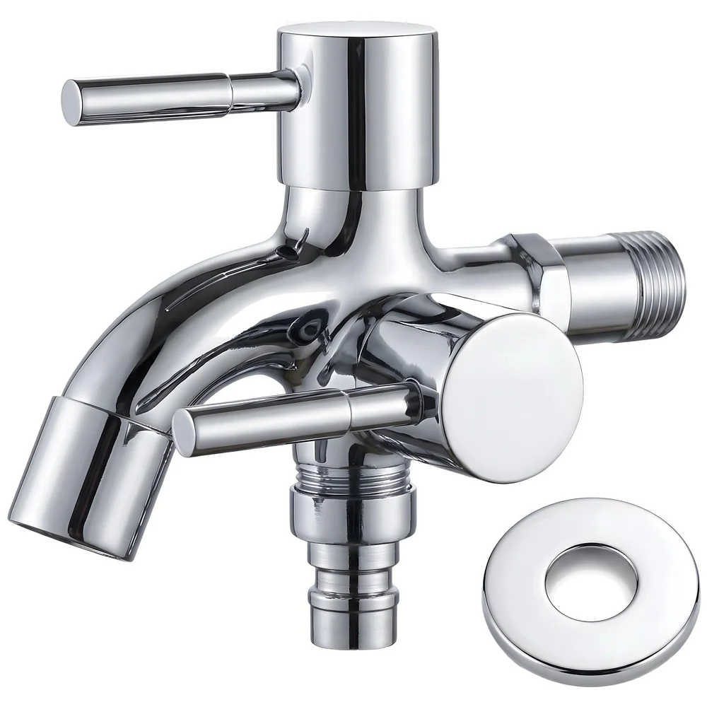 2 in 1 Bibcock Silver Two Way Water Tap 13.5 cm Washing Machine