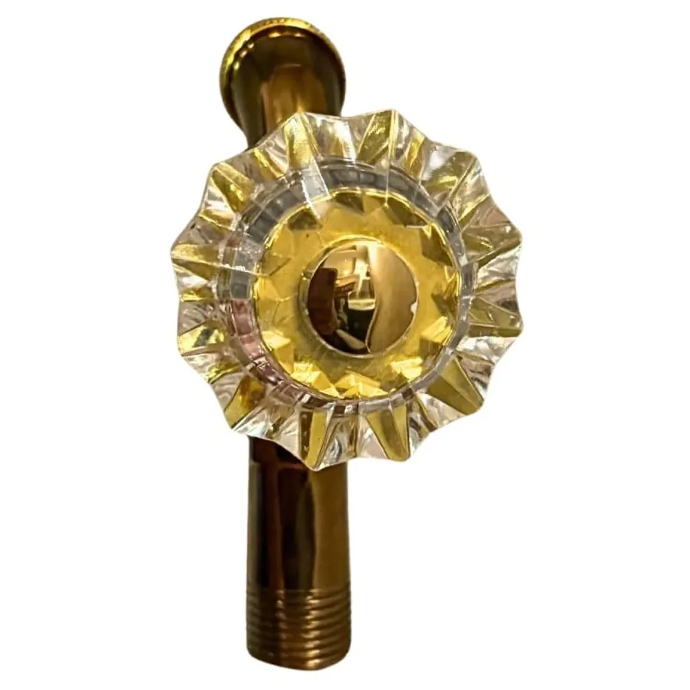 Gold Crystal Bibcock wash Basin Faucet Bathroom Single Cold tap Vintage Finish wall tap Mount with Flange Garden Kitchen Outdoor - 11.4 Cm bib Cock