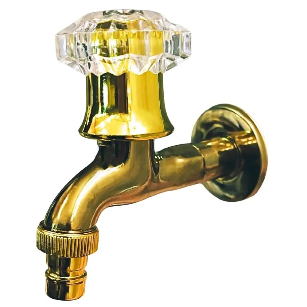 Gold Crystal Bibcock Tap Wash Basin Faucet Cold Tap Wall 11.4 cm