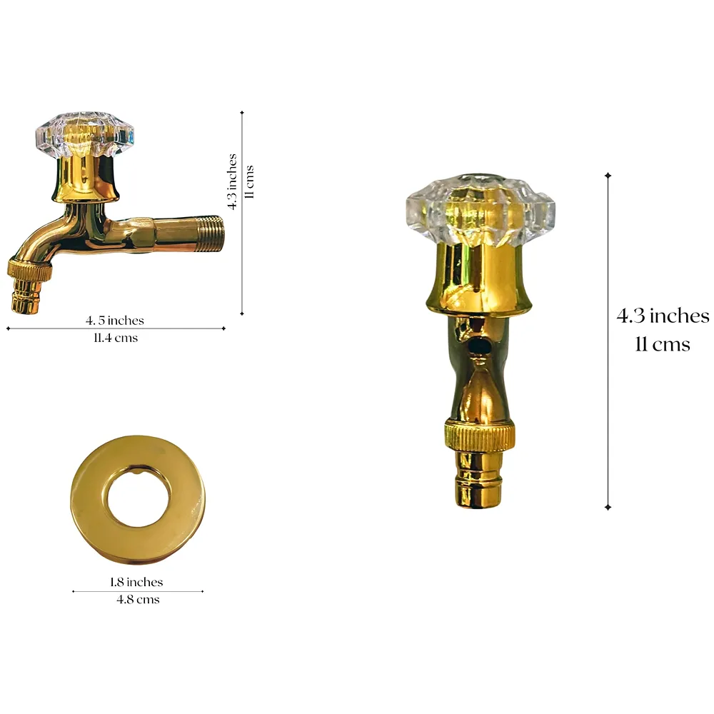 Gold Crystal Bibcock Tap Wash Basin Faucet Cold Tap Wall 11.4 cm