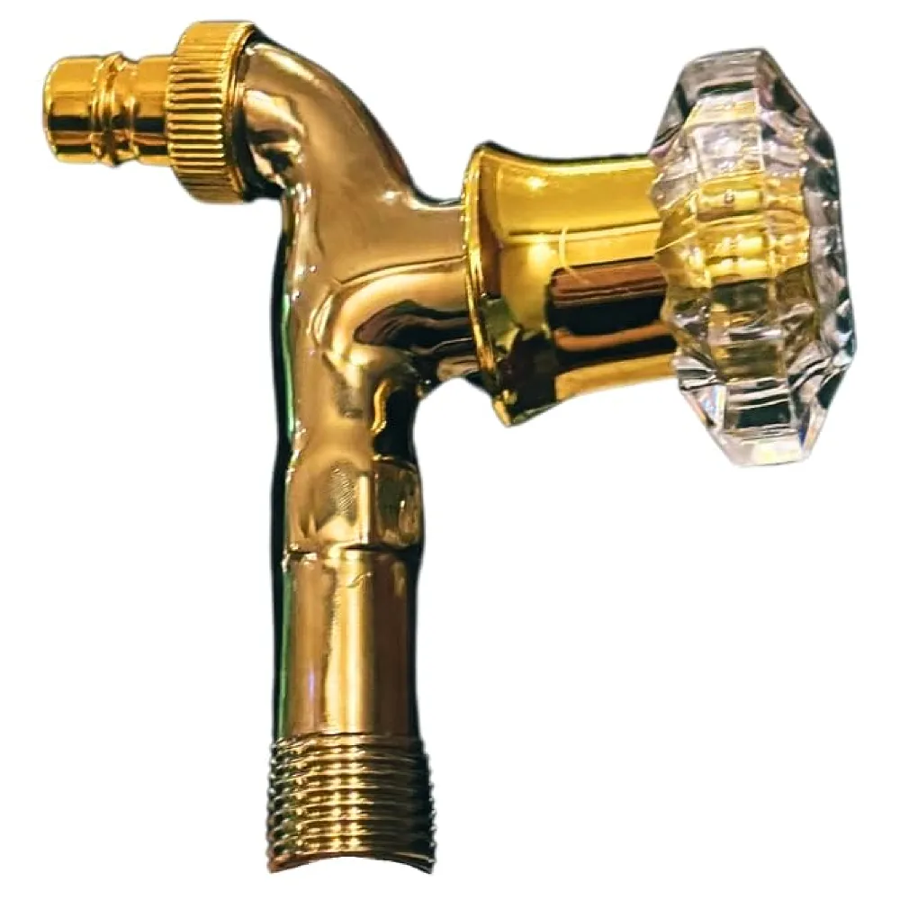 Gold Crystal Bibcock Tap Wash Basin Faucet Cold Tap Wall 11.4 cm