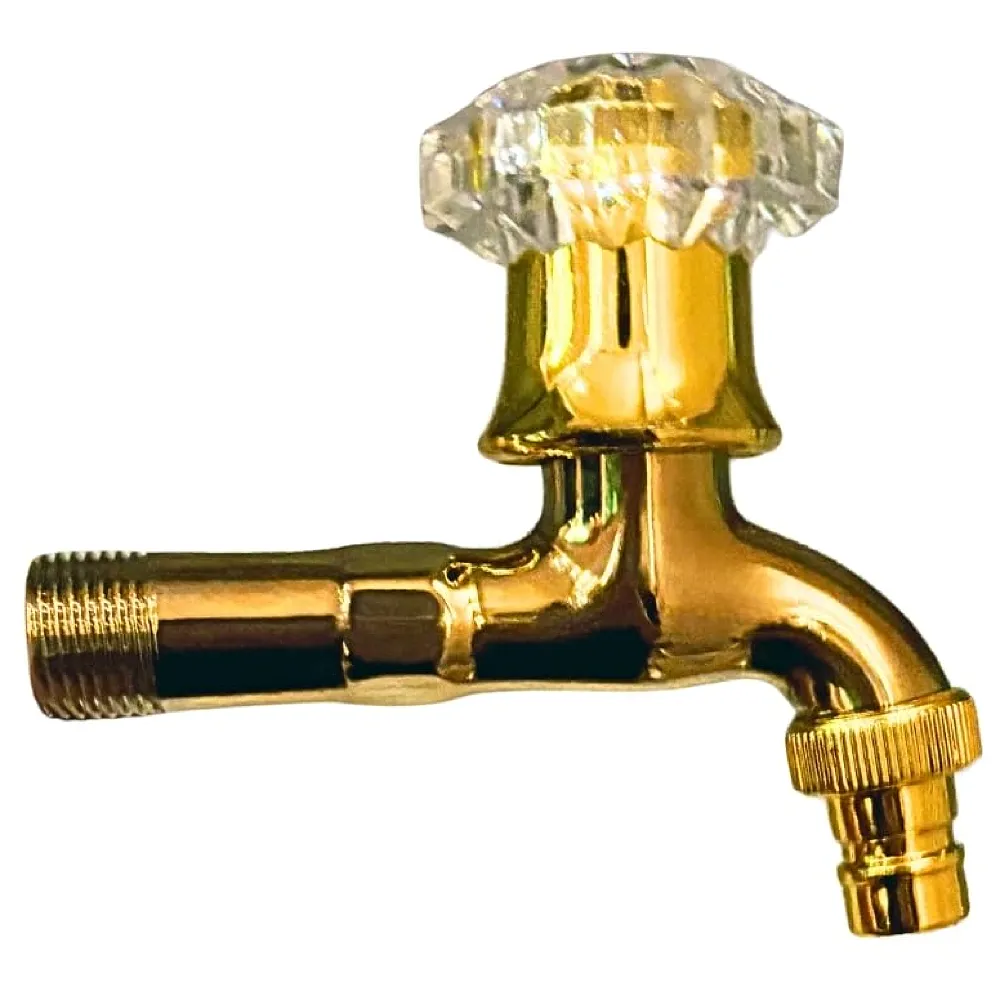 Gold Crystal Bibcock Tap Wash Basin Faucet Cold Tap Wall 11.4 cm