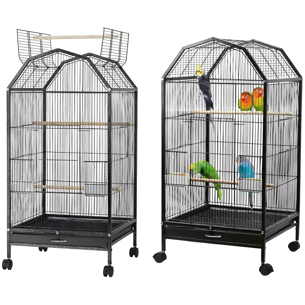 34 inch Sturdy Large Bird Cage for Parakeets, Cockatiels, Parrot, Sun Conure, Green-Cheeked Parakeet, Lovebird, Canary, Finch Lovebird, Pigeons, Parrots with Rolling Stand (Black, Large)
